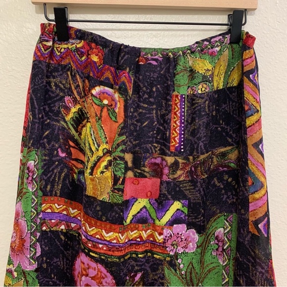 CHICO’S 100% SILK VINTAGE SKIRT WOMEN SZ 1  PINK PURPLE ABSTRACT LAYERED RUFFLES - Picture 5 of 11